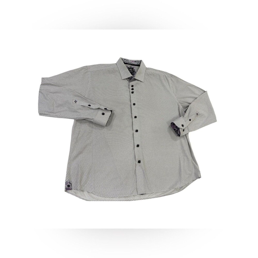 Au Noir Mens Shirt Size 7 L Slim Fit Long Sleeve White Black Paisley